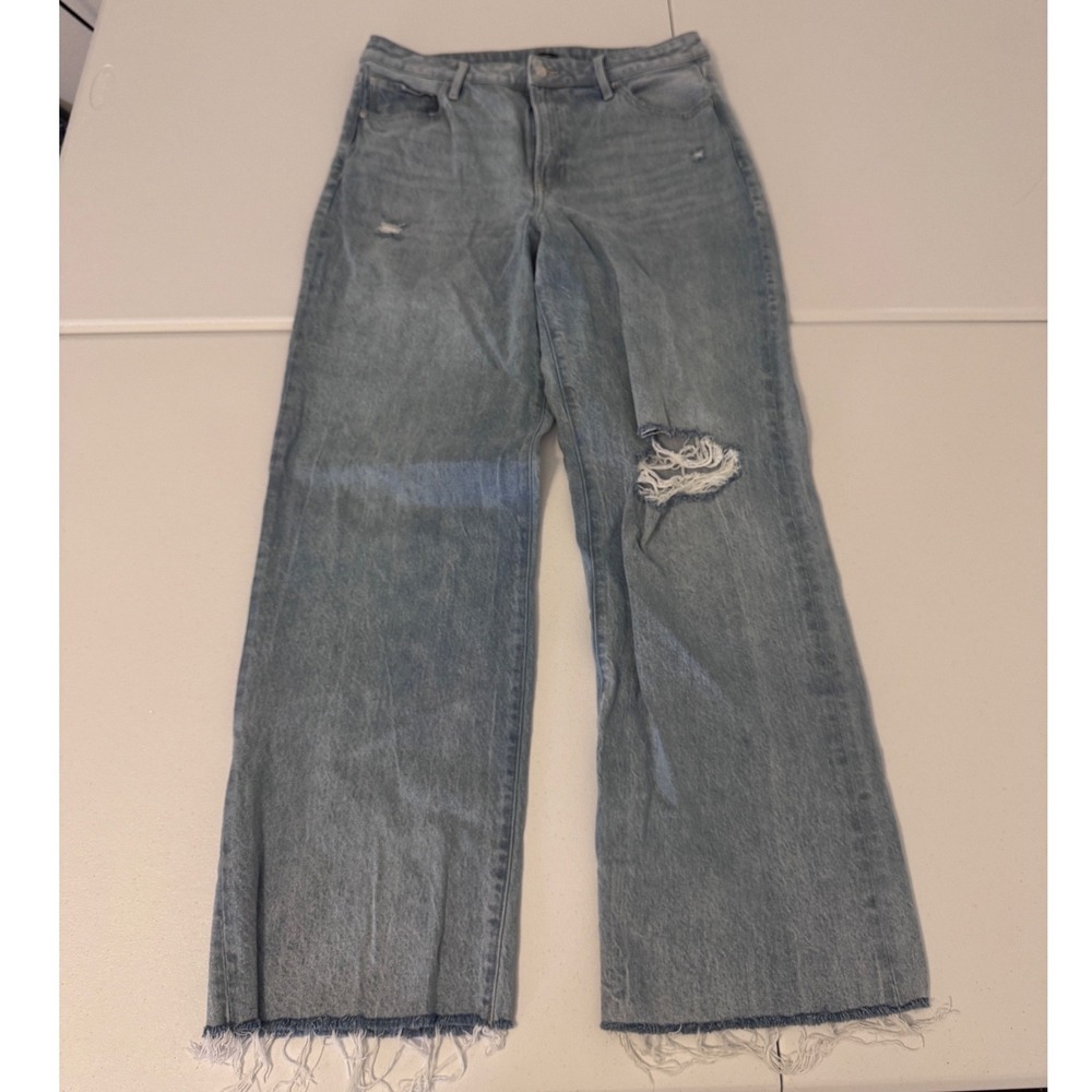 Express Womens High‎ Waisted Wide Leg Distressed Light Wash Denim Jeans u3